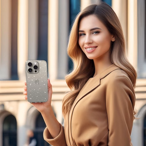 Krištolinis blizgučių dėklas Iphone 15 Pro - sidabrinis