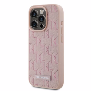 Karl Lagerfeld odinis Monogram Metal Logo dėklas telefonui iPhone 15 Pro - rožinis