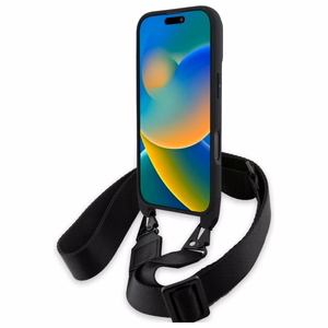 BMW M Edition anglies trispalvės linijos ir dirželis dėklas telefonui iPhone 16 Pro Max - juodas