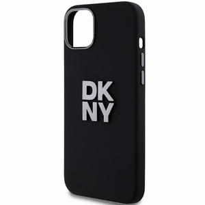 DKNY skystojo silikono metalinio logotipo dėklas telefonui iPhone 15 Plus / 14 Plus - juodas