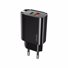 USAMS Tinklo įkroviklis 1XUSB-C+1XUSB T35 20W (tik galvutė) PD3.0 +QC3.0 FAST CHARGING juodas CC121TC02 (US-CC121)