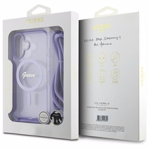 Guess per petį dėklas telefonui Cord Script MagSafe iPhone 16 – violetinis