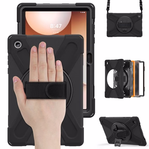 JM Rugged Case Grip dėklas Samsung Galaxy Tab A11+ su dirželiu juodas