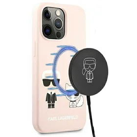 Karl Lagerfeld silikoninis dėklas Ikonik Karl & Choupette MagSafe iPhone 13 Pro / iPhone 13 – šviesiai rožinis