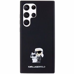 Karl Lagerfeld silikoninis Karl&Choupette metalinis ženkliukas dėklas telefonui Samsung Galaxy S24 Ultra - juodas