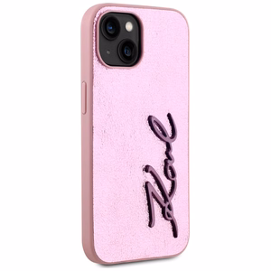 Karl Lagerfeld Wrinkled Metal Signature dėklas telefonui iPhone 15 - rožinė
