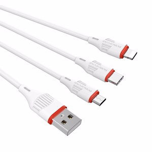 USB kabelis Borofone BX17 3in1 microUSB-Lightning-Type-C baltas