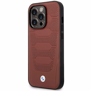 Dėklas telefonui BMW BMHMP14X22RPSR iPhone 14 Pro Max 6.7 - raudonas odinis sėdynių raštas MagSafe