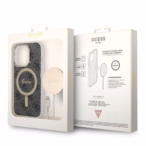 Guess GUBPP14LH4EACSK 4G Print MagSafe dėklo ir įkroviklio rinkinys, skirtas iPhone 14 Pro 6.1", juodas