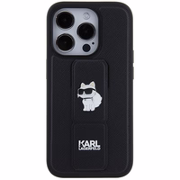 Karl Lagerfeld Gripstand Saffiano Choupette Pins dėklas telefonui iPhone 14 Pro Max - juodas