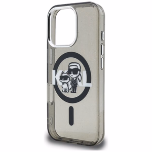 Karl Lagerfeld IML Glitter Karl & Choupette Sketch Logo MagSafe dėklas iPhone 16 Pro Max - juodas