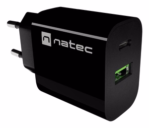 NATEC RIBERA sieninis įkroviklis 1X USB-A + 1X USB-C 20W juodas