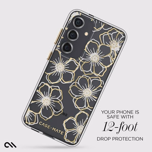 Case-Mate Floral Gems dėklas, skirtas Samsung Galaxy S24, aukso spalvos