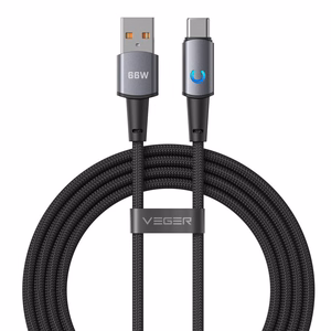 Kabelis su šviesos diodiniu indikatoriumi, USB A į Type C, VEGER PD 3A 66W AC1-ZSD, 1,2 m, juodas