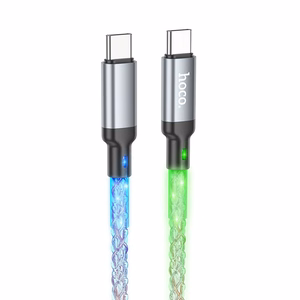 Kabelis USB C į USB C Hoco 3A 60W LED 1 m X112 pilkas