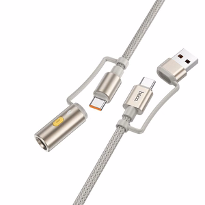 Laidas All-in-one USB A / USB C į USB C / Automobilinė cigarečių degiklė Hoco 3A 60W 1,2 m U138 pilkas