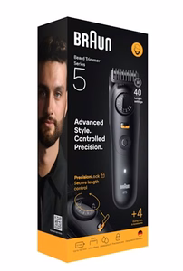 Braun BeardTrimmer 5 BT5520 barzdos kirpimo mašinėlė Baterija 40 2 cm „Wet & Dry“ Juoda