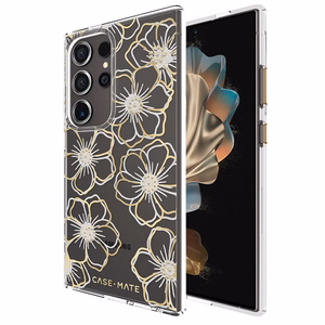 Case-Mate Floral Gems dėklas, skirtas Samsung Galaxy S24 Ultra, aukso spalvos