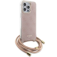 Guess Crossbody Cord 4G Print dėklas telefonui iPhone 15 Pro – rožinis