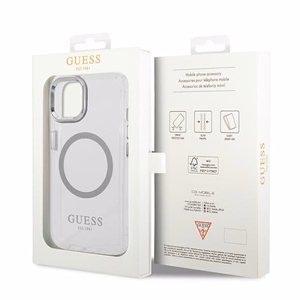 Guess GUHMP14MHTRMS iPhone 14 Plus 6.7" sidabrinis/sidabrinis kietas dėklas Metalinis kontūras Magnetinis