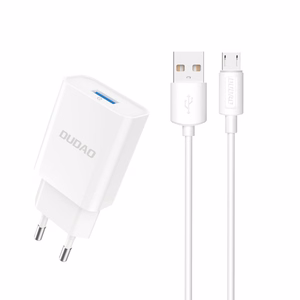 Dudao A4EU USB-A 2.1A sieninis įkroviklis - baltas + USB-A - micro USB kabelis