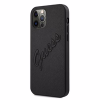 Guess Saffiano Vintage Script dėklas telefonui iPhone 12 Pro Max 6.7 juodas