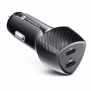 FORCELL CARBON automobilinis įkroviklis Type C 3.0 PD20W + Type C 3.0 PD20W CC50-2C juodas (Iš viso 40W)