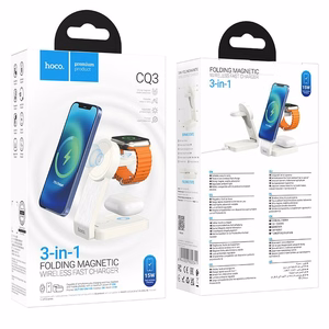 Belaidis įkroviklis Hoco 3in1 15W suderinamas su MagSafe CQ3 baltas