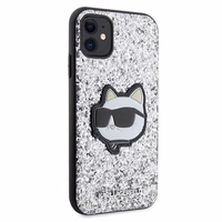 Karl Lagerfeld KLHCN61G2CPS iPhone 11 / Xr 6.1" sidabrinis kietas dėklas Blizgučiai Choupette Emblema