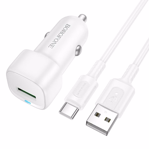 "Borofone" automobilinis įkroviklis BZ34 Cloud - USB - QC 3.0 18W su C tipo USB kabeliu, baltos spalvos