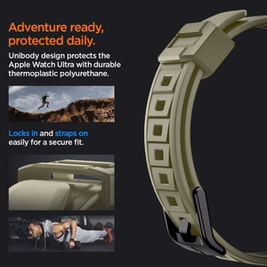Spigen Rugged Armor Pro - Dirželis su dėklu, skirtas Apple Watch Ultra 49 mm (Vintage Khaki)