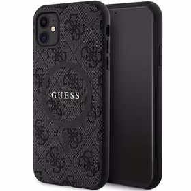 Guess GUHMN61G4GFRK iPhone 11 6.1" XR kietasis dėklas 4G Kolekcija Oda Metal Logo MagSafe - juodas