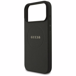 Guess Grained Gold Ring MagSafe dėklas, skirtas iPhone 18 Pro Max / 17 Pro Max – spalva: juoda