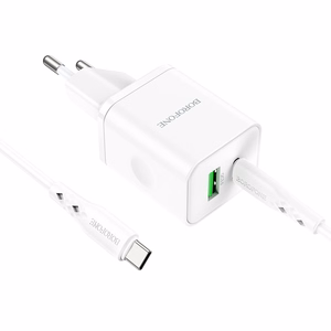 Įkroviklis Borofone BN7 20W USB-C/USB-A + USB-C to USB-C cable 1.0m baltas