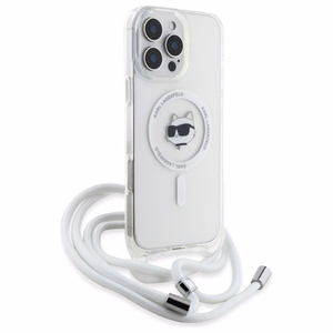 Karl Lagerfeld IML Choupette galva ir virvelė MagSafe iPhone 16 Pro dėklas - skaidrus