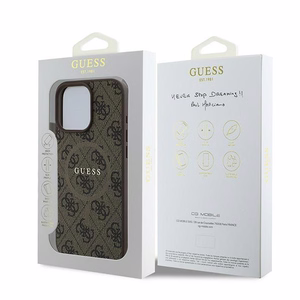 Guess 4G žiedas klasikinis logotipas magnetinis dėklas iPhone 16 Pro - rudas