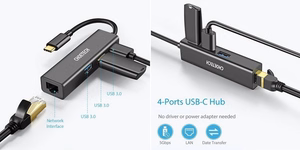 Adapteris CHOETECH USB Type-C - 1x RJ-45, 3x USB Type-A