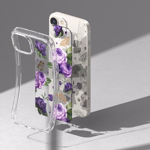 Ringke Fusion Design šarvuotas dėklas su geliniu rėmeliu iPhone 14 Plus skaidrus (Violetinė rožė) (FD637E29)