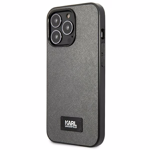 Karl Lagerfeld Saffiano plokštelės dėklas telefonui iPhone 13 Pro Max 6.7" - sidabrinis