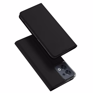 Dux Ducis Skin Pro dėklas telefonui Oppo Reno 8 su atverčiamu dangteliu, kortelių pinigine ir stovu, juodas