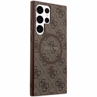 Guess 4G Collection Leather Metal Logo MagSafe dėklas telefonui Samsung Galaxy S24 Ultra - rudas