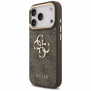 Guess 4G Didelis 4G Klasikinis Logotipas Didelis Dirželis Metaliniai Mygtukai dėklas telefonui iPhone 17 Pro rudas