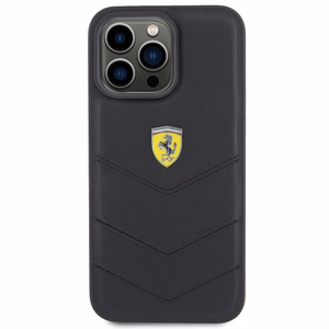 Ferrari dygsniuotas metalo logotipa dėklas iPhone 15 Pro Max – juodas
