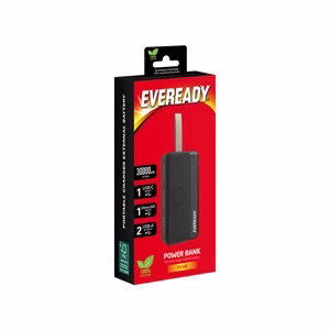 Eveready PX30B išorinė baterija, 30000 mAh, 2 × USB-A, juoda