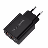 "Wozinsky" CWCUCUCB 30W USB-C / 2 x USB-A sieninis įkroviklis - juodas