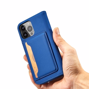 Magnetinis kortelių dėklas telefonui iPhone 13 Pro su kortelių laikikliu ir stovu, mėlynas