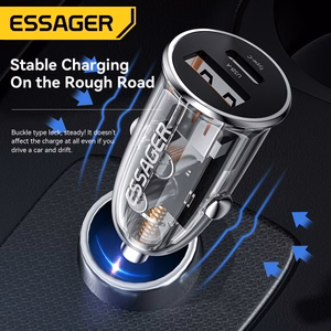 Automobilinis įkroviklis Essager Thumb skaidrus (juodas) 33W (1xUSB QC3.0 / 1xPD)