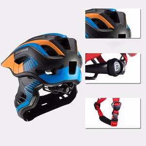 Rockbros TT-32SOBL-S vaikiškas dviratininko šalmas su nuimama smakro apsauga, dydis S - juodas ir oranžinis