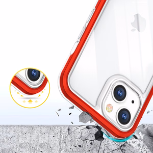 Skaidrus 3in1 dėklas iPhone 13 mini gelio dangteliu su rėmu raudonos spalvos