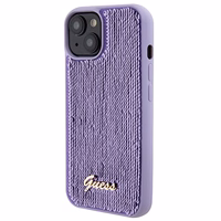 Guess Sequin Script Metal dėklas telefonui iPhone 15 - violetinė
